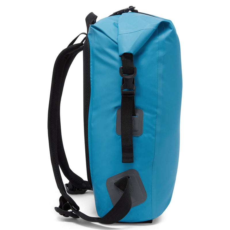 side view of day pack in blue