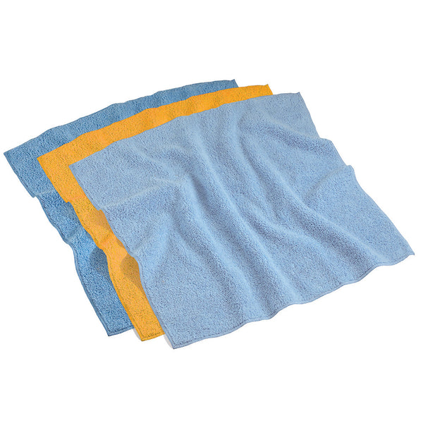 3 pack of towels - dark blue, yellow, and light blue