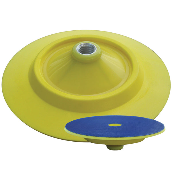 Yellow quick change pad holder with blue face