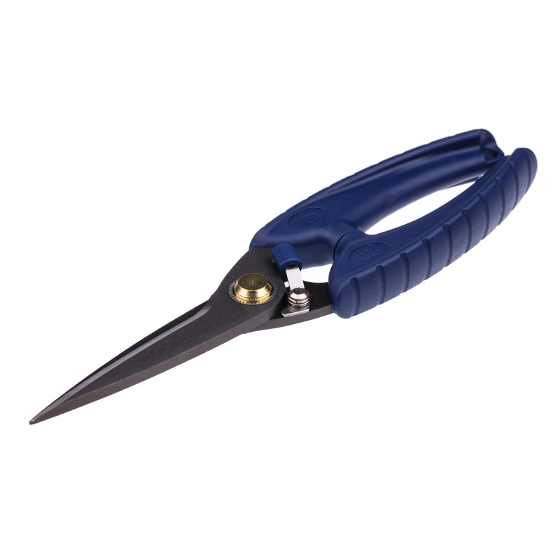 Scissors 8" closed with blue handle and black blade