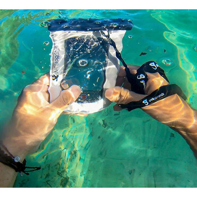 Phone dry bag shown underwater