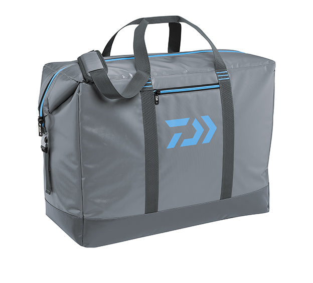 Daiwa Soft Sided Cooler Grey with light blue logo and zippers 36-pack size