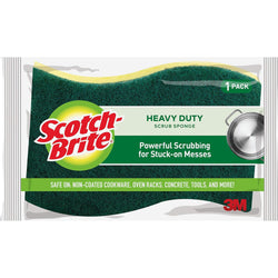 3M Scotch-Brite Heavy Duty Scrub Sponge 1-Pack, green and yellow in package