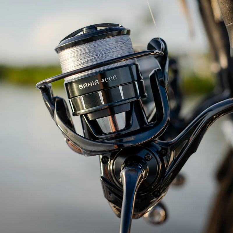 Bahia 4000 reel attached to rod and spooled line