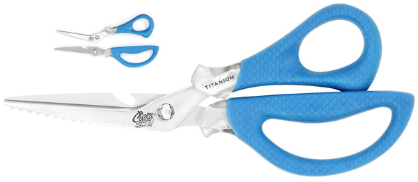 Cuda titanium bondd shears with can opener and scaling edge also shown detached