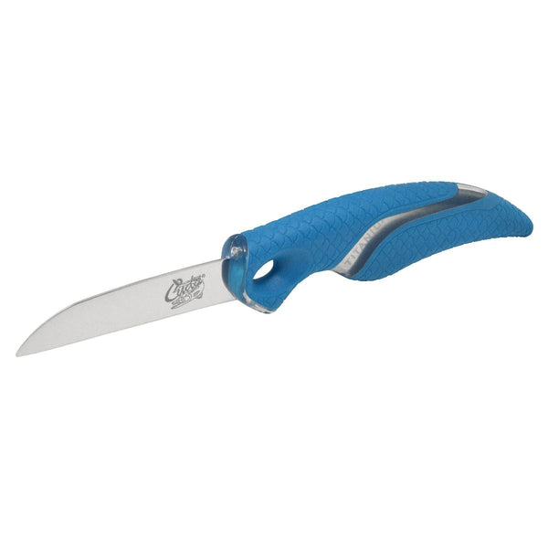 2.5-in Titanium Bait Knife blue scale grip shown at angle