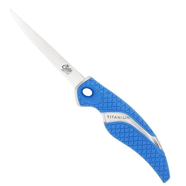 4" fillet knife titanium bonded with blue scale pattern handle