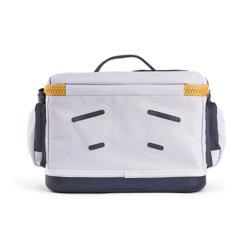 back view of gray tackle bag