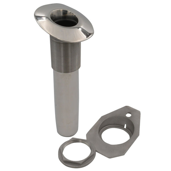 Stainless steel screwless flush mount rod holder with backing plate and installation nut 15 degrees