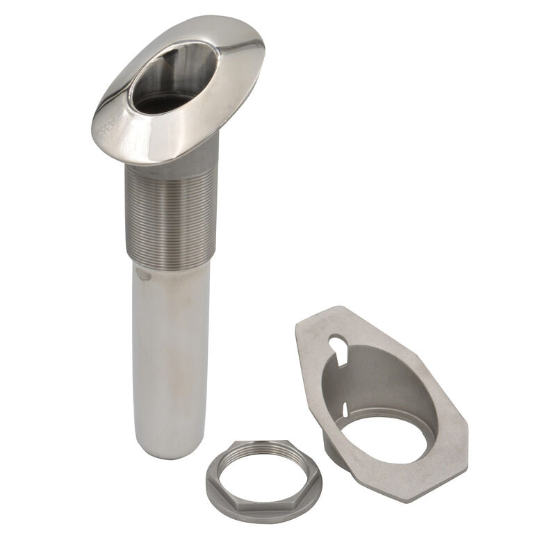 Stainless steel screwless flush mount rod holder with backing plate and installation nut 30 degrees