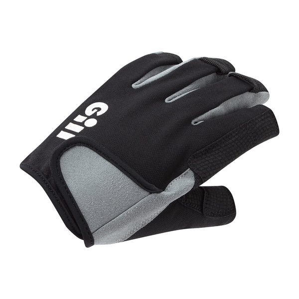 Black and gray deckhand gloves with short fingers  