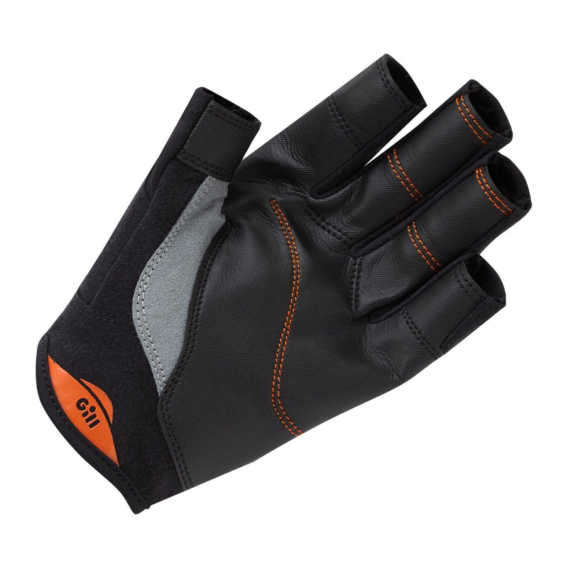 Palm view of GILL Championship Gloves - short finger with Dura-Grip fabric on palm with orange logo at wrist area