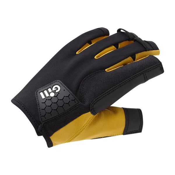 GILL Pro Gloves short finger with black top and yellow palm top Velcro adjustment closure