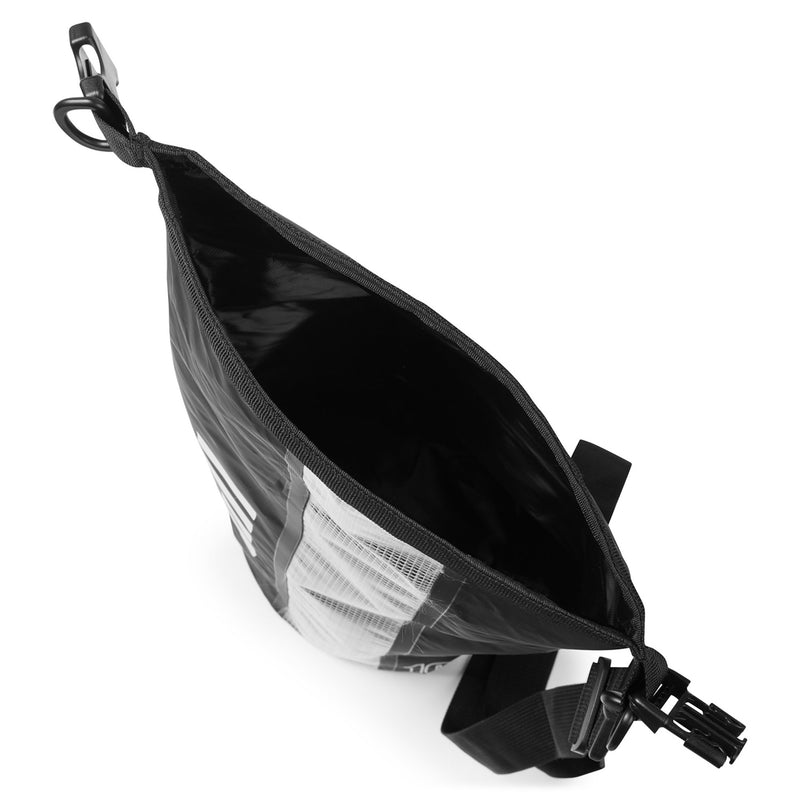 10L Voyager Drybag - black top view with shoulder strap