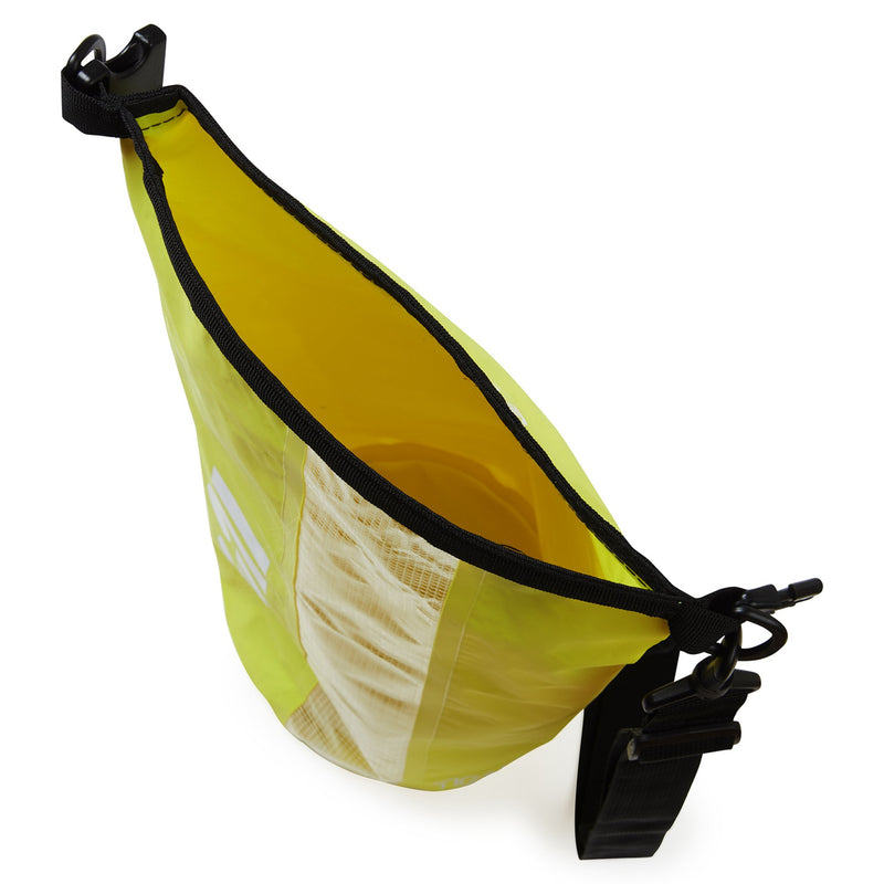 10L Voyager Drybag - sulphur yellow top view with shoulder strap