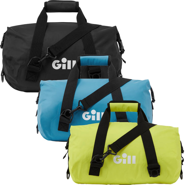 Group of GILL 10L Voyager Duffel Bags - black, blue, sulphur (yellow)