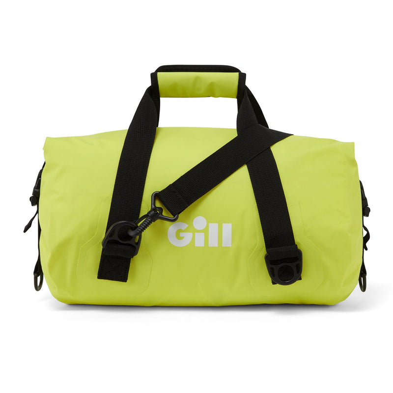 Gill 10L Duffel in sulphur yellow with white Gill logo with black shoulder strap and grab handle