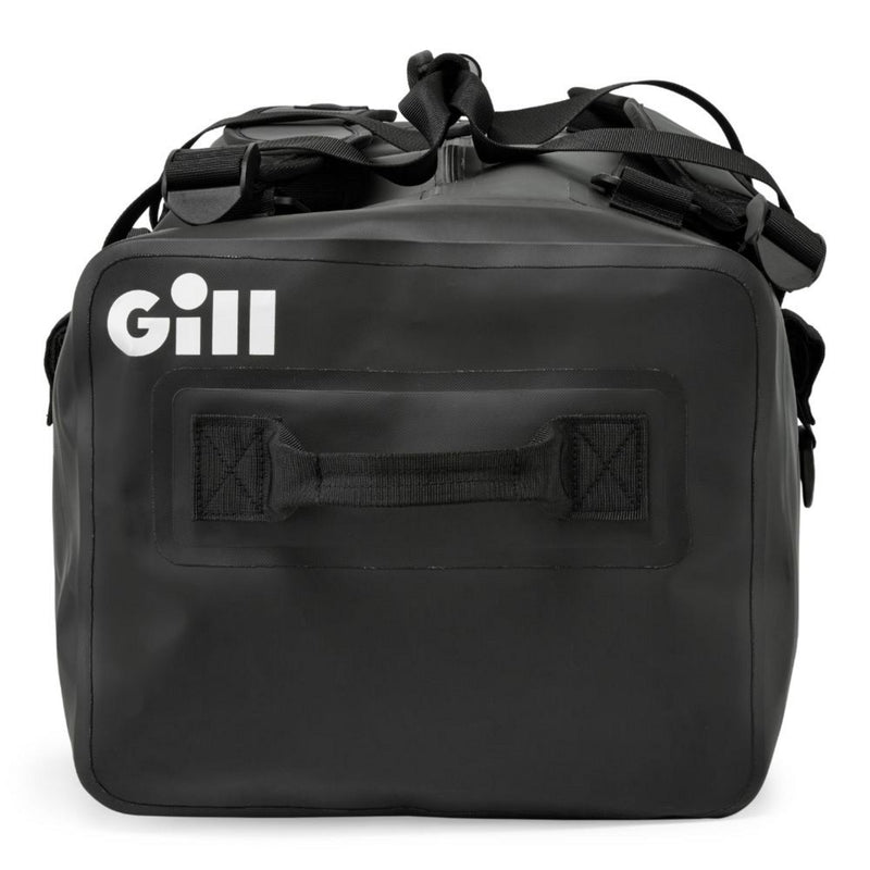 Gill 60L Black Performance Duffel close up of reinforced grab handle