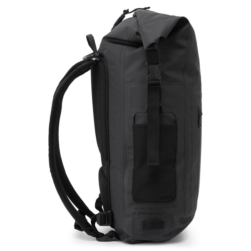 side view of black backpack