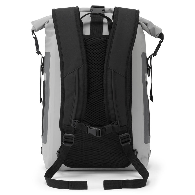 back view of grey backpack 