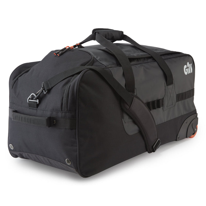 Rolling cargo bag with shoulder strap and handles to grab