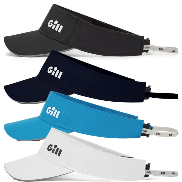 Gill visors in all colors - black, dark navy, bluejay, and white