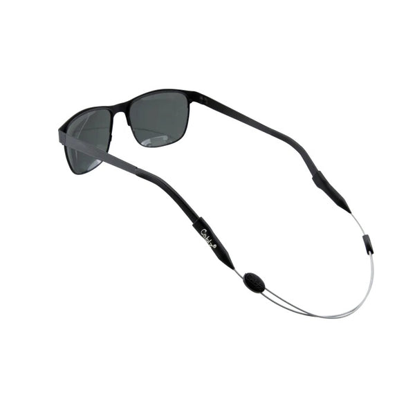 Black sunglasses with stainless black retainer