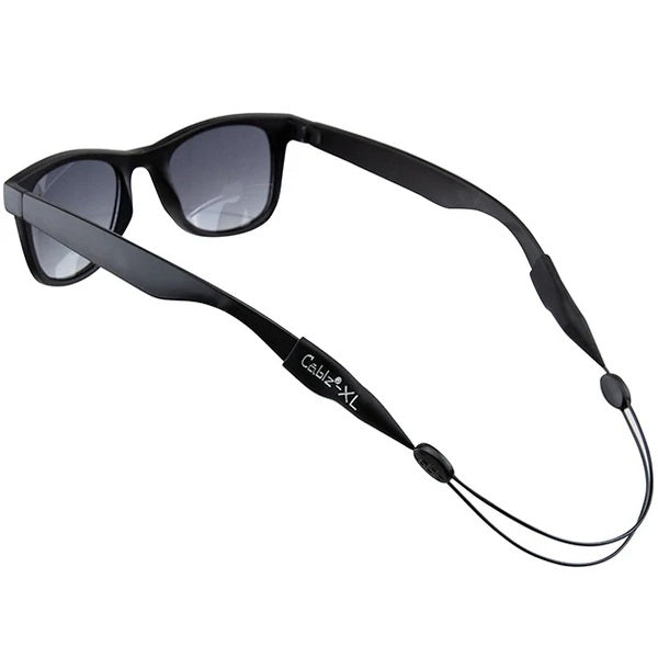 Black XL Cablz retainer on black sunglasses