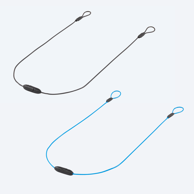 loop retainers in black and Costa blue