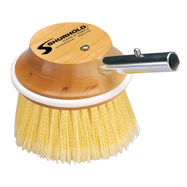 Shurhold round yellow brush with polystryrene  bristles.  With Shur-Lok handle system