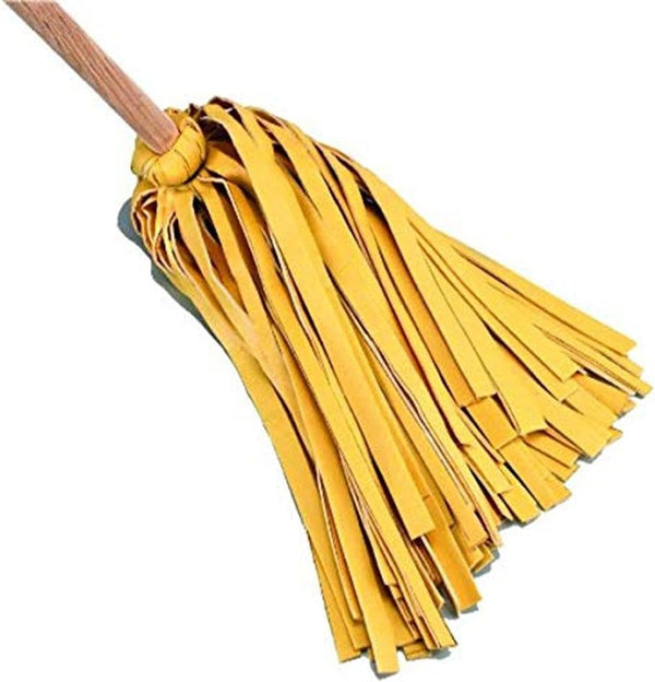 Close up image of chamois mop synthetic strips on wooden handle