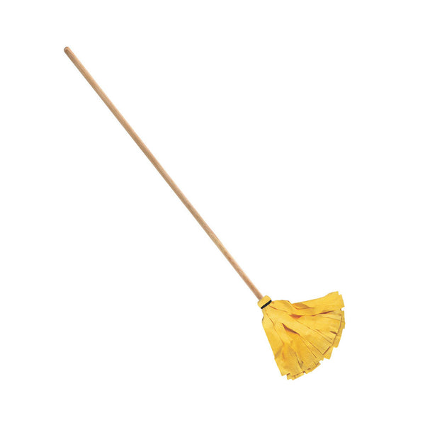 Wave mop with fixed wooden handle