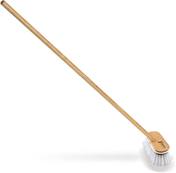 White stiff bristles brush with wooden handle