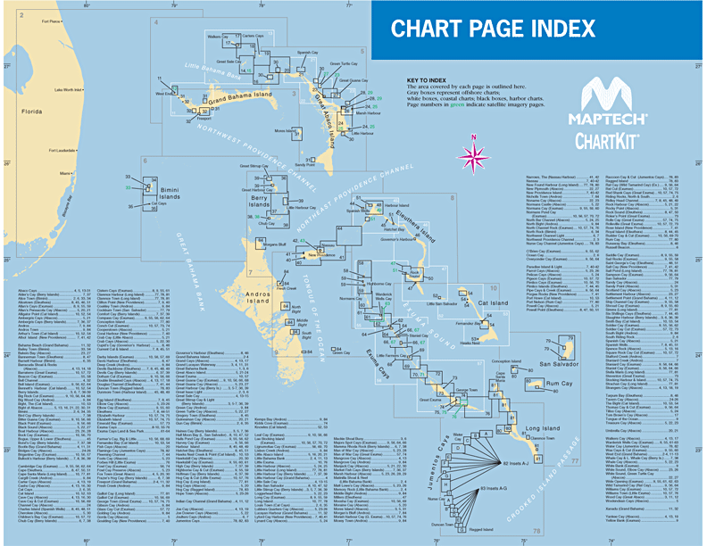 Chart page index for The Bahamas and Crooked Island Passage