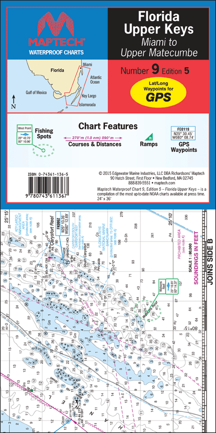 MAPTECH Waterproof Charts - Florida Upper Keys Miami to Upper Matecumbe