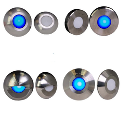 group shot of types of Gravity surface mounted Stainless Steel blue lights