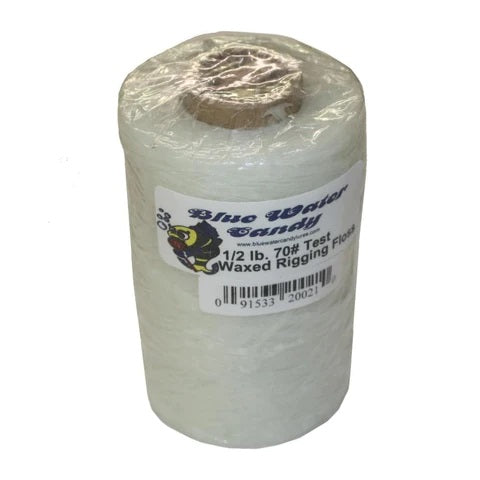 Blue Water Candy 1/2 lb 70# test waxed rigging floss Natural in packaging