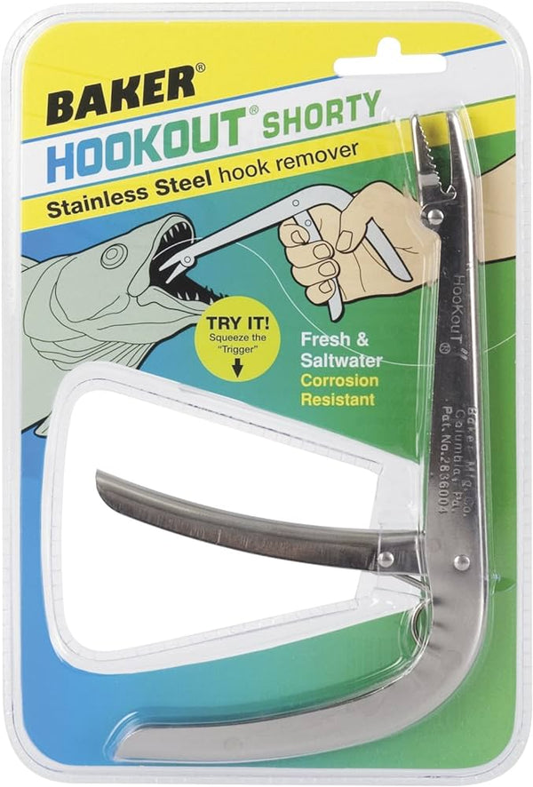 Baker Hookout Short Stainless Steel hook remover 6 1/2" in package