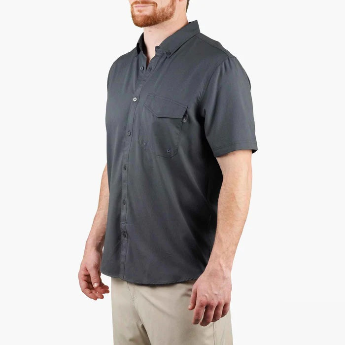 man wearing gray charcoal shirt