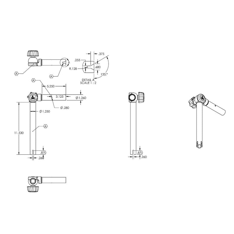 diagram showing measurements for adjustable rod holder mount
