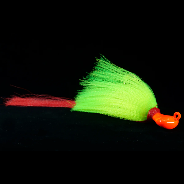 Chartreuse body, orange head, and red tail