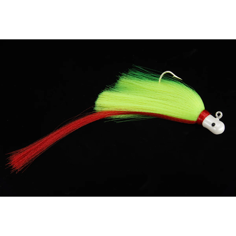 Chartreuse body, white head, and red tail