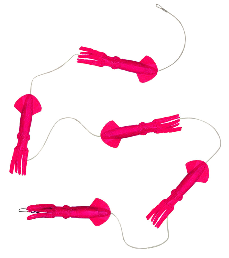 5 pink squid rigged on 250lb test