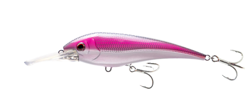 Pink Chrome lure with treble hooks