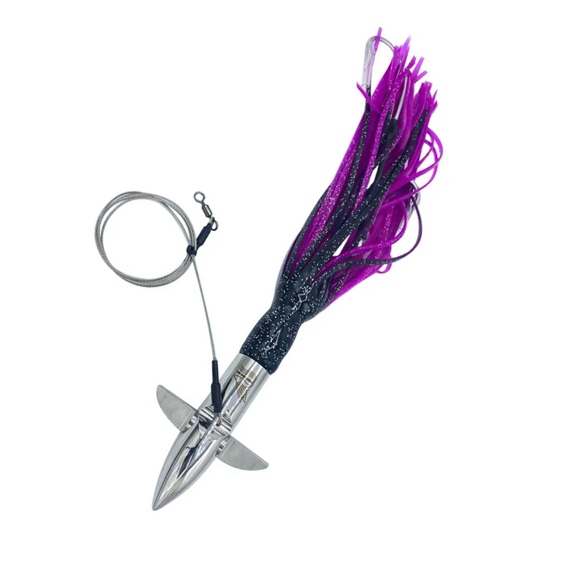 High-Speed Adjustable Diving Lure; 12oz; Purple/Black Skirt, rigged with Silver Head