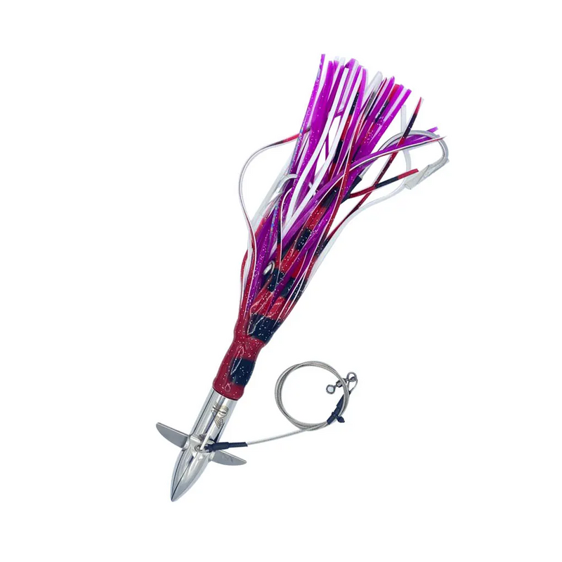 High-Speed Adjustable Diving Lure; 12oz; Red/Blk/Wht Skirt, rigged with Silver Head