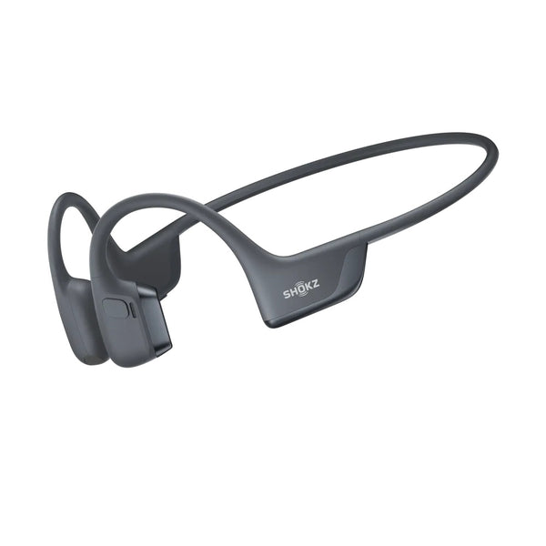 Black Shokz bone conduction headphones on a white background