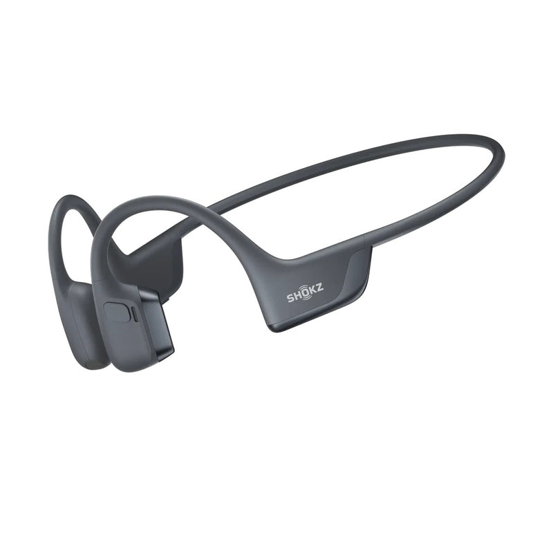 Black Shokz bone conduction headphones on a white background