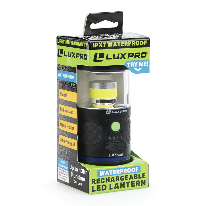LUX-PRO LP1525 waterproof rechargeable LED lantern in package