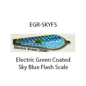 Electric Green coated with sky blue flash scale